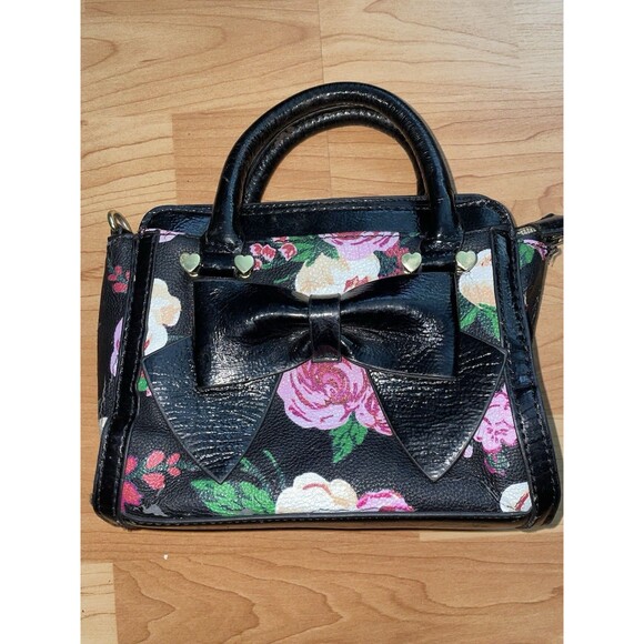 Betsey Johnson Handbags - Betsey Johnson Small black Bow handbag Flower Pattern